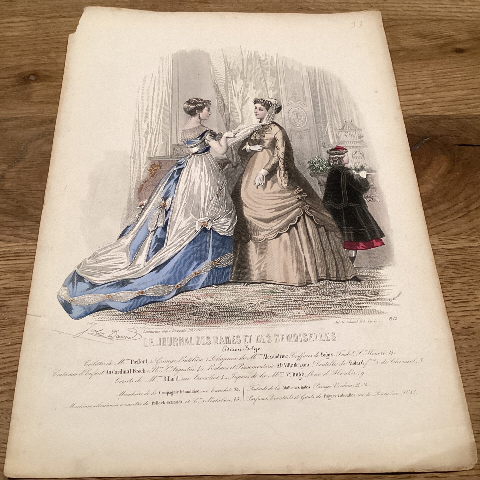 Antieke gravure uit  “Le journal des dames et demoiselles” midden 19e eeuw A4