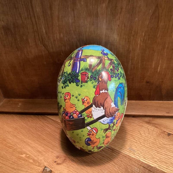 Vintage grote candycontainer 20x10x12 cm kip met kuikens, eitjes