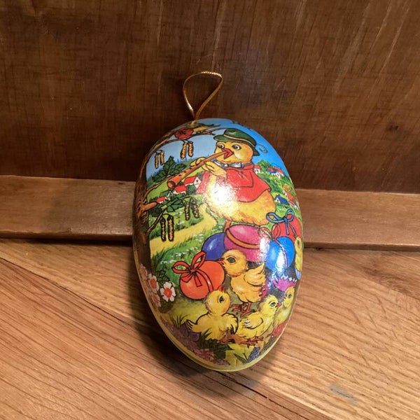 Vintage candycontainer 12x9x9 cm kuiken met fluit, eitjes