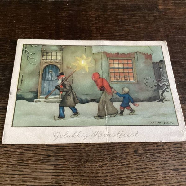 Antieke kerstkaart begin 1940, Anton Pieck