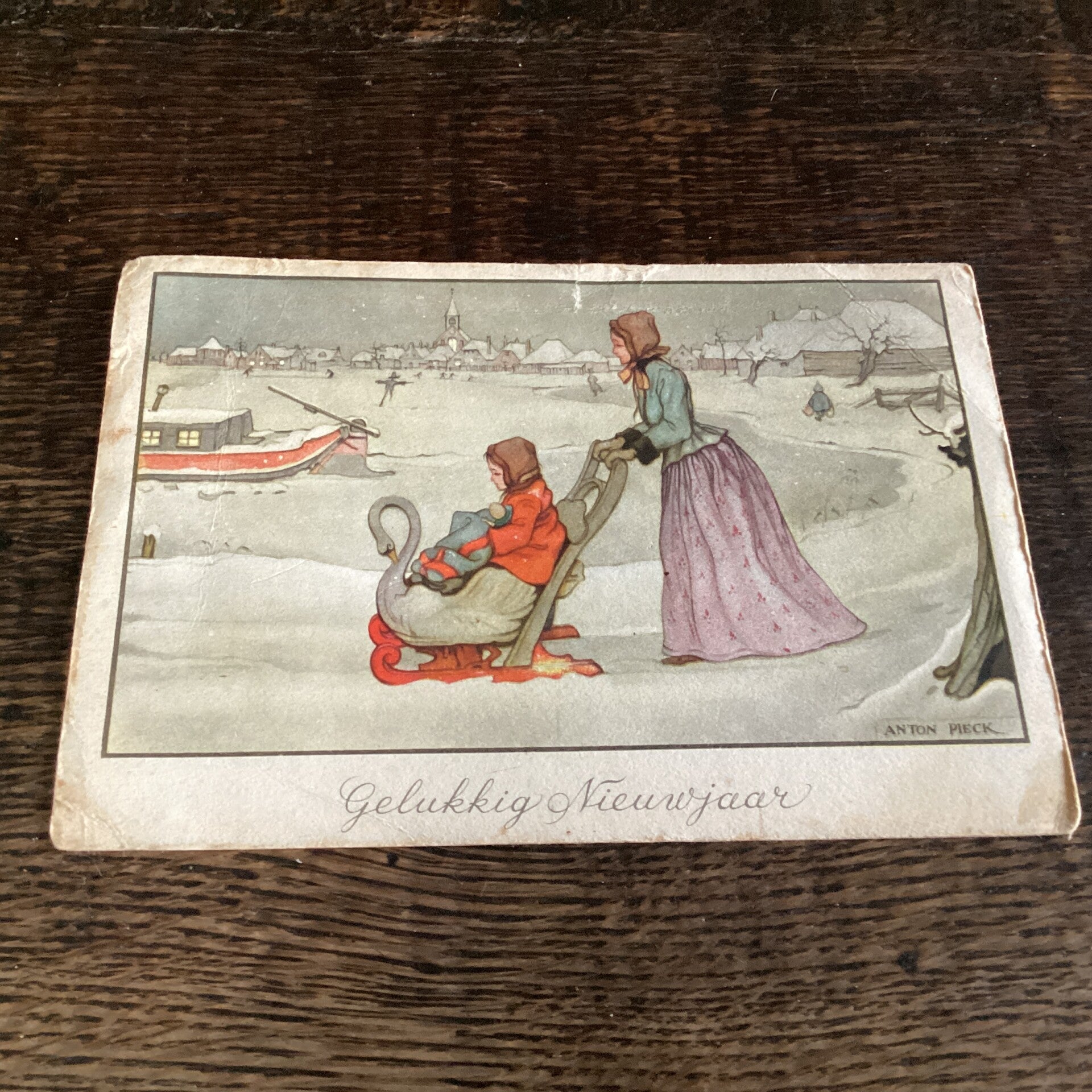 Antieke nieuwjaarskaart begin 1900, Anton Pieck