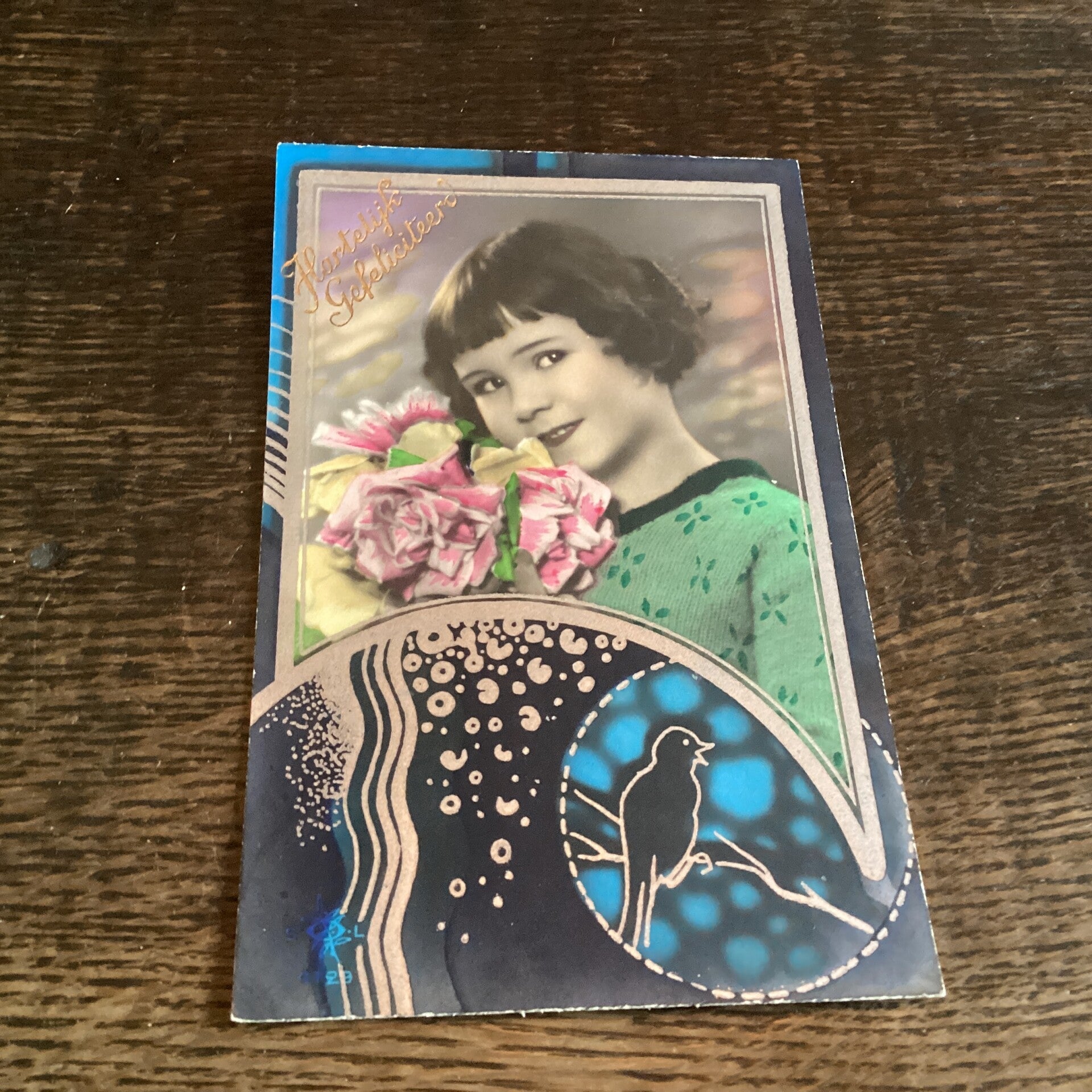 Antieke verjaardagskaart, fotokaart, 1934