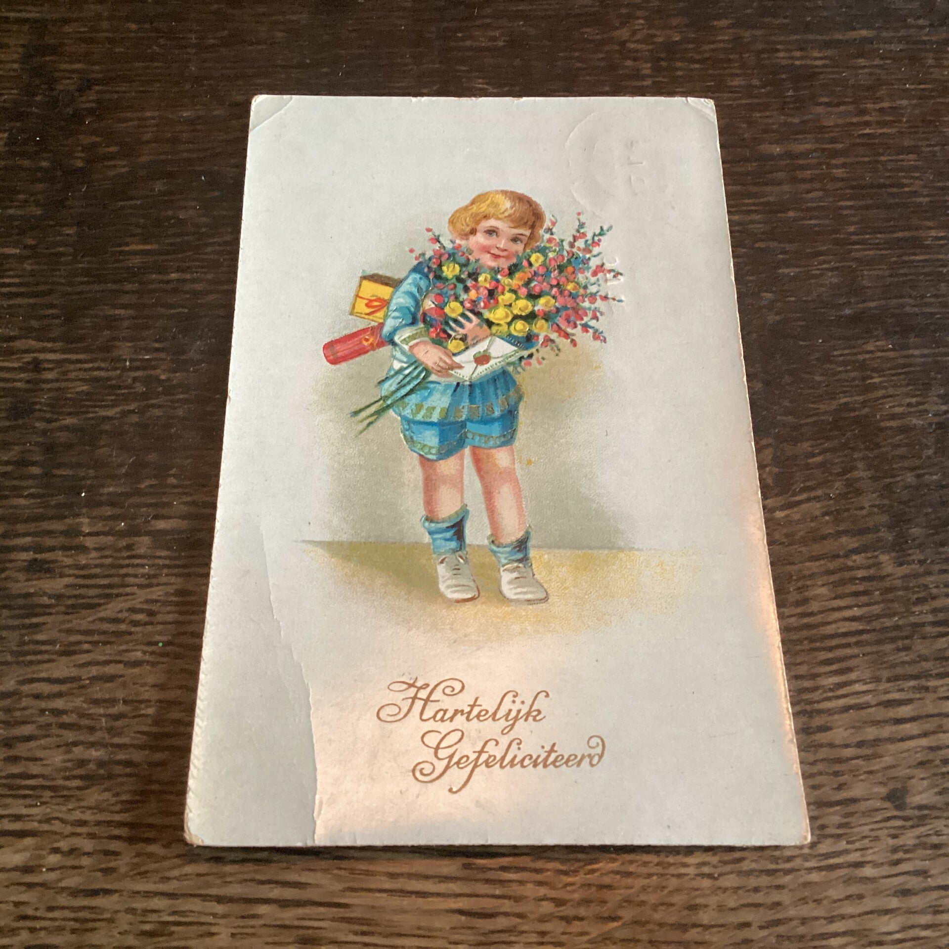 Antieke verjaardagskaart, 1925, goudaccenten