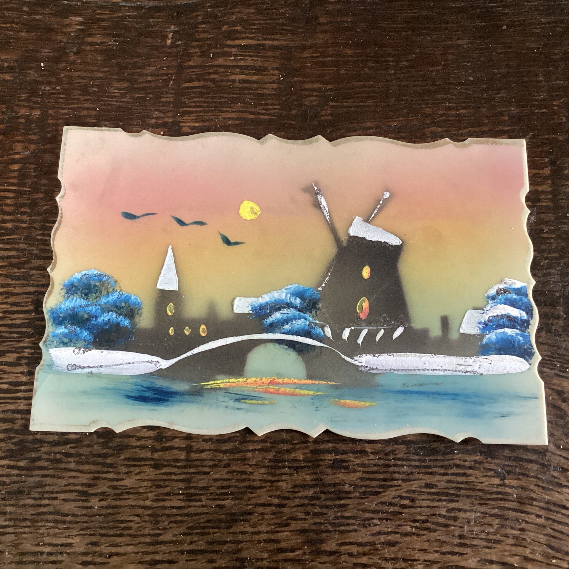 Oude celluloïd ansichtkaart handbeschilderd