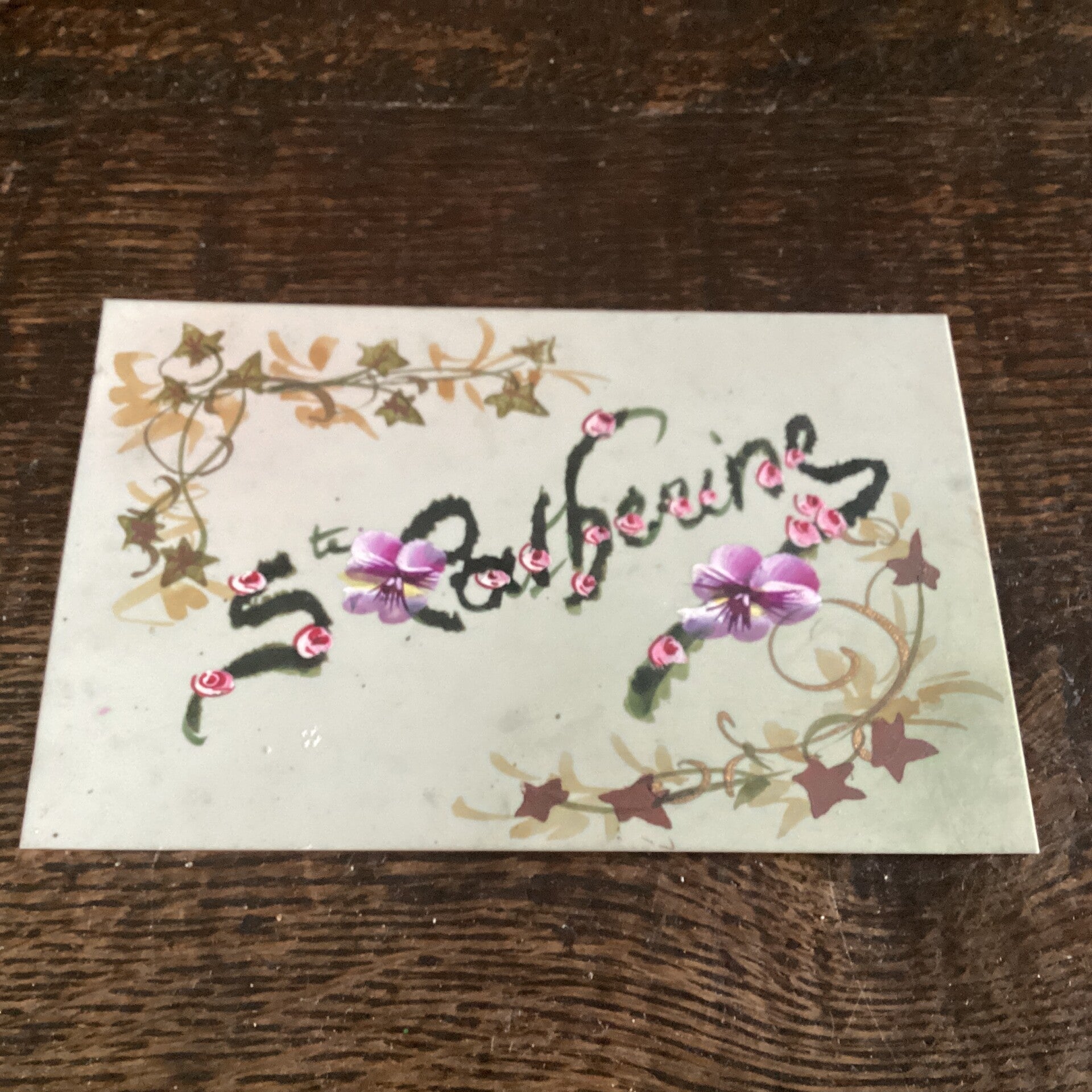 Oude celluloïd ansichtkaart handbeschilderd