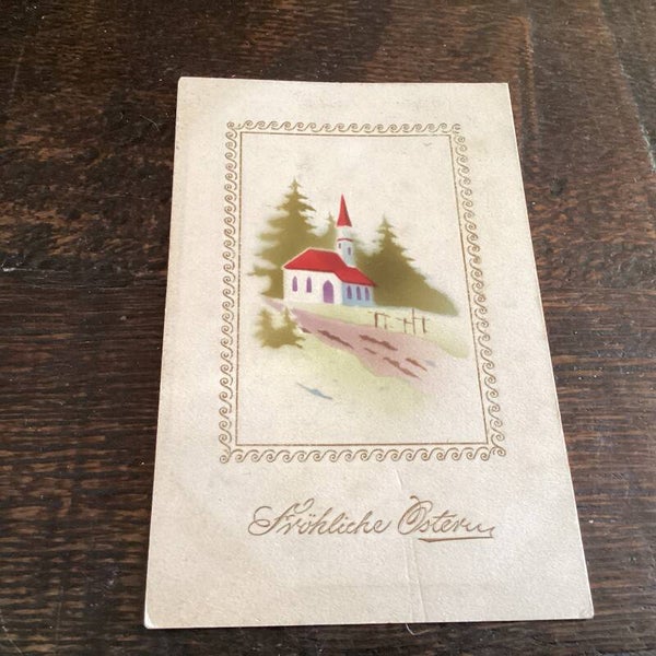 Antieke paaskaart met kerk, 1912
