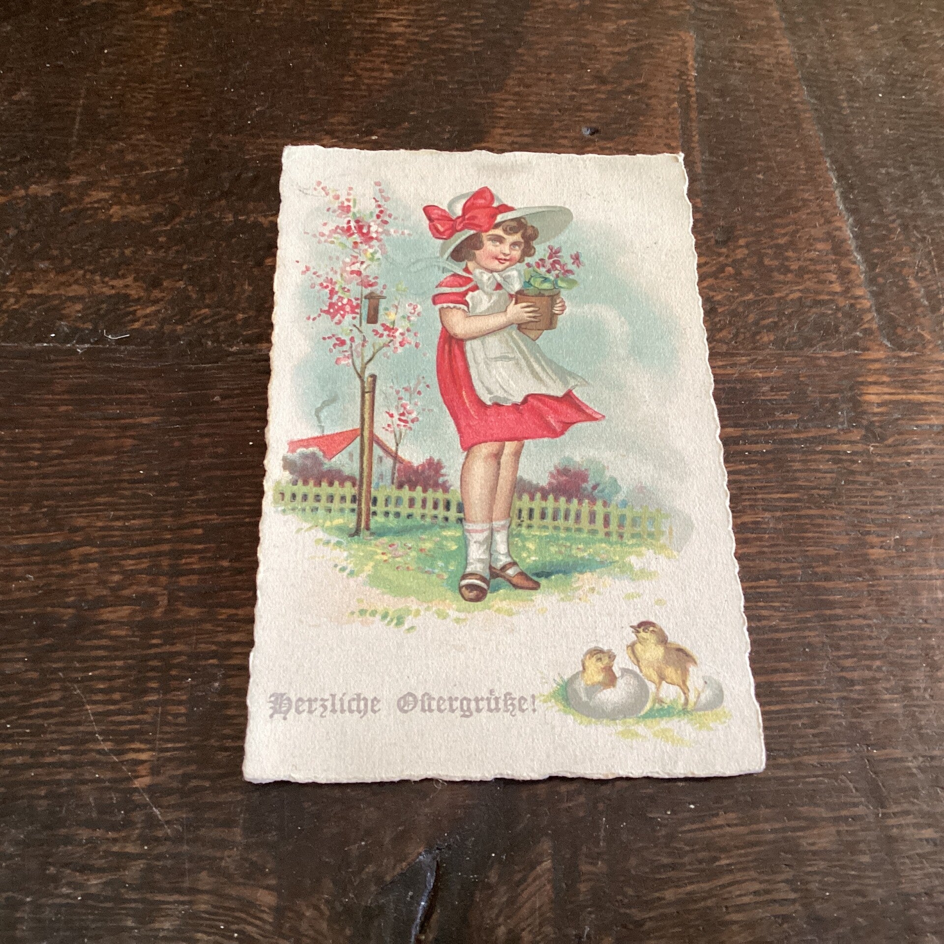 Antieke paaskaart met kuikens, 1928