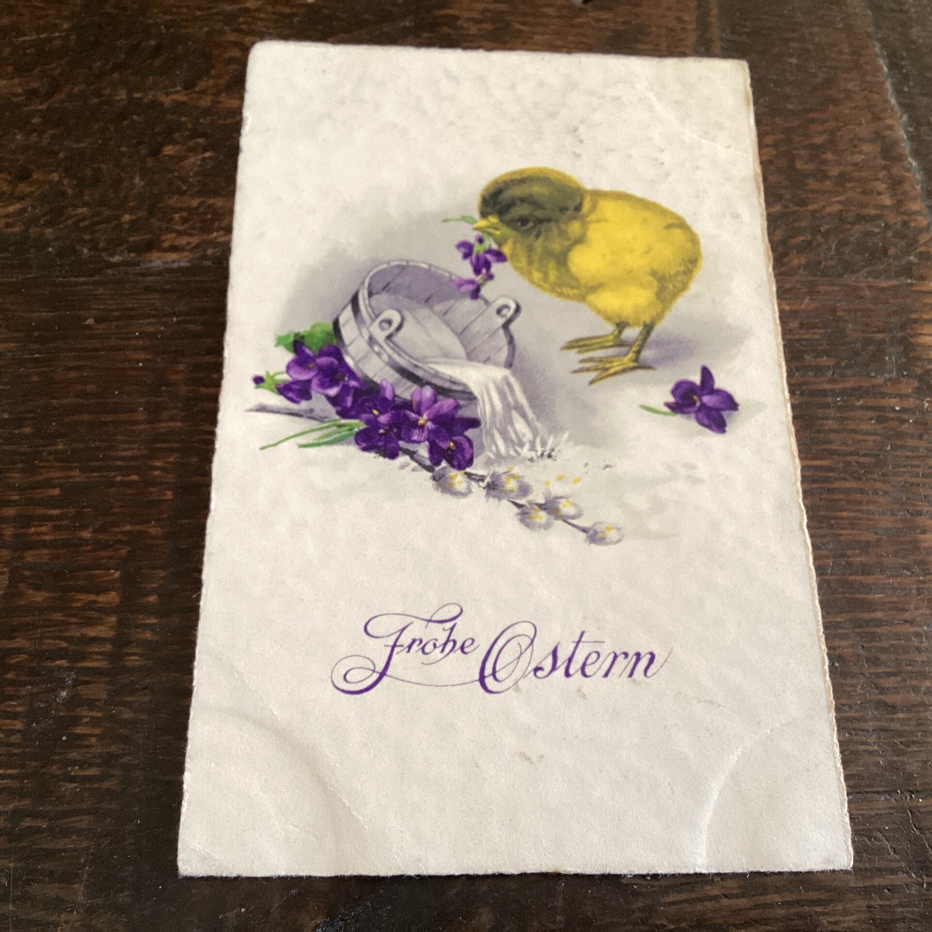 Antieke paaskaart met kuiken, 1918