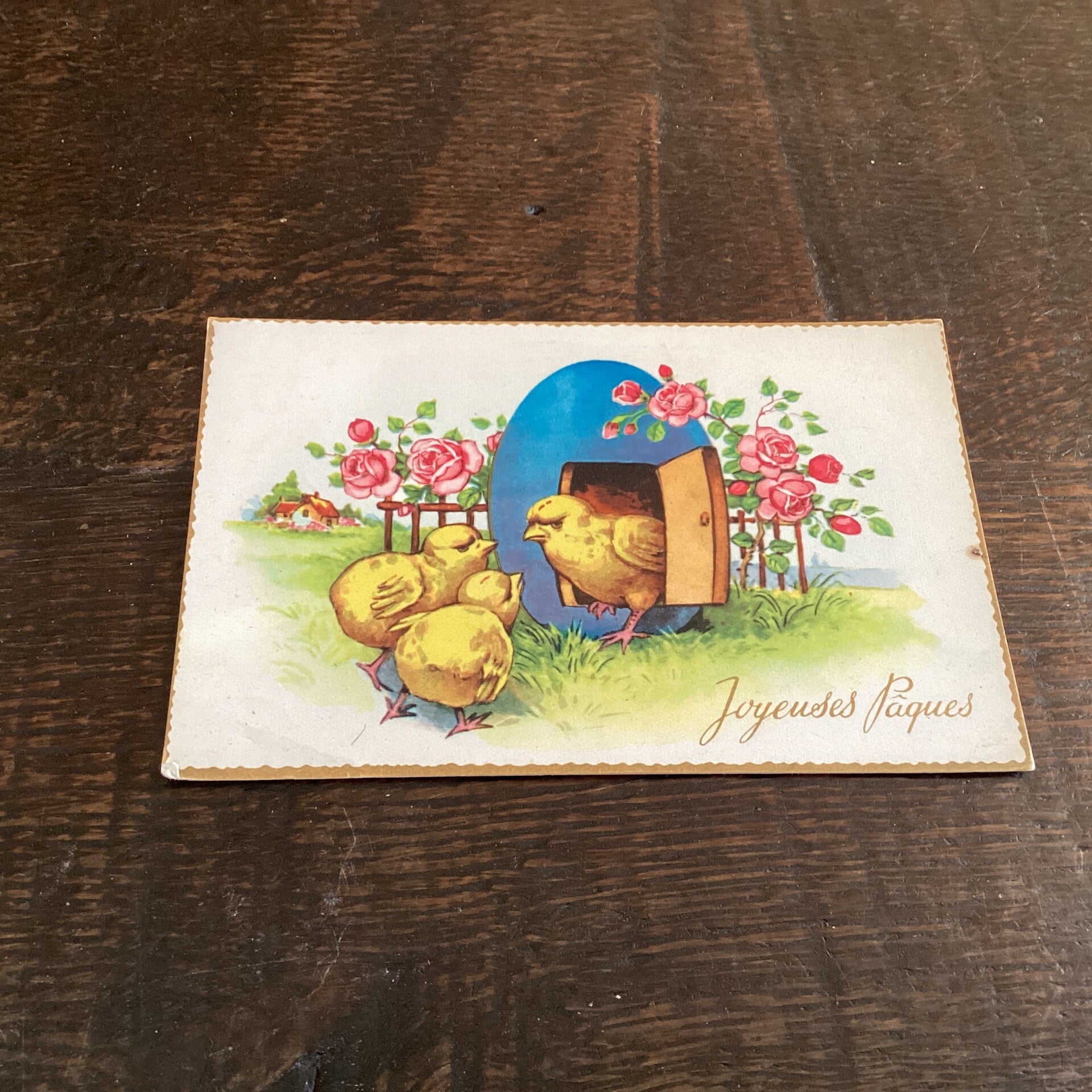 Antieke paaskaart met kuikens, begin 1900