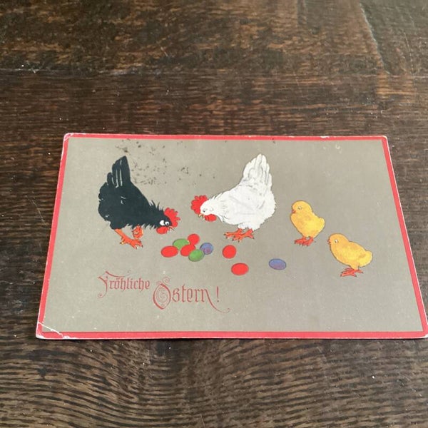 Antieke paaskaart met kuikens, 1923