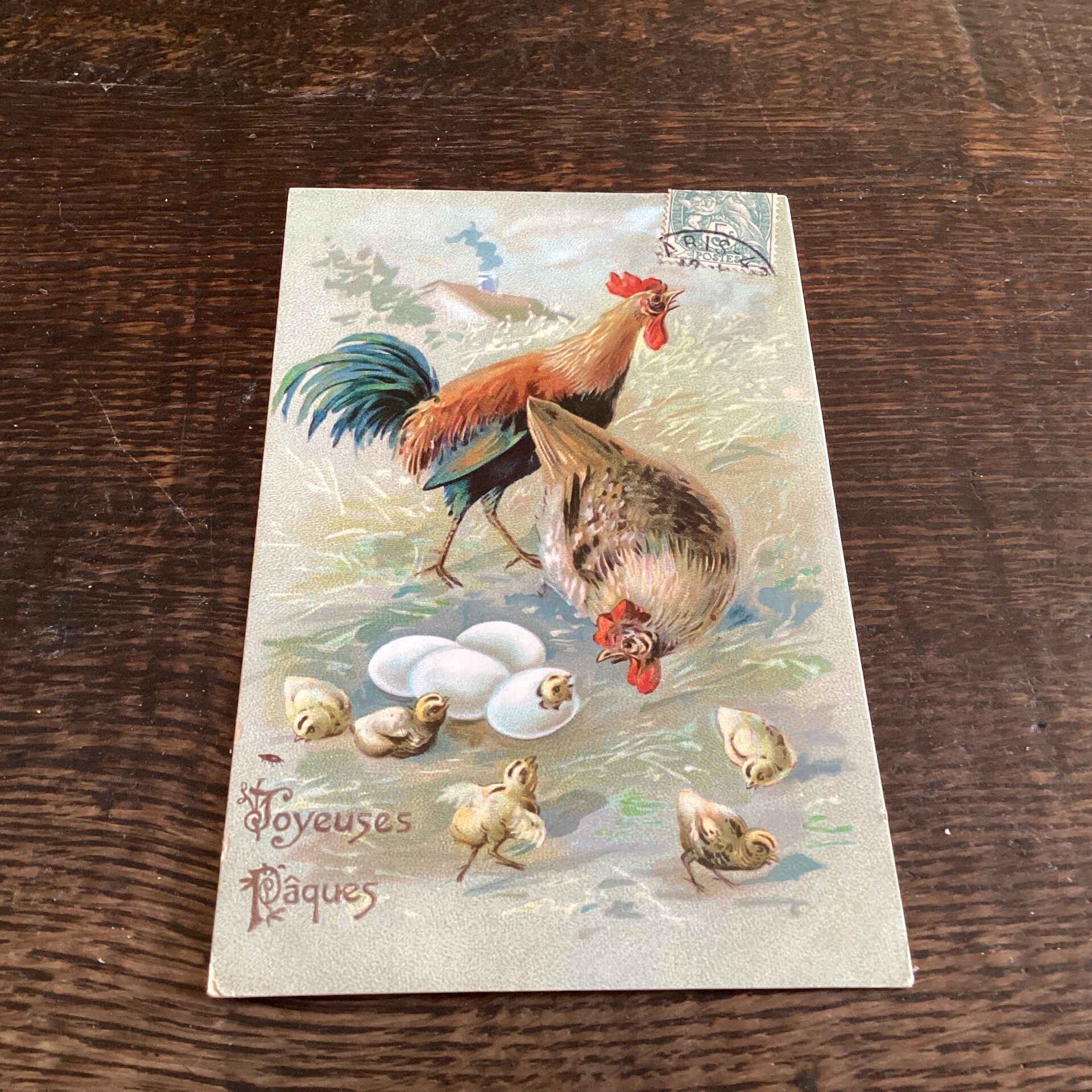 Antieke paaskaart met kuikens, begin 1900