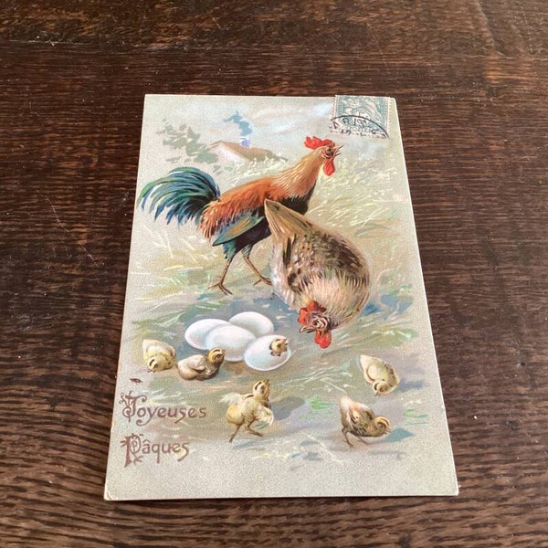 Antieke paaskaart met kuikens, begin 1900