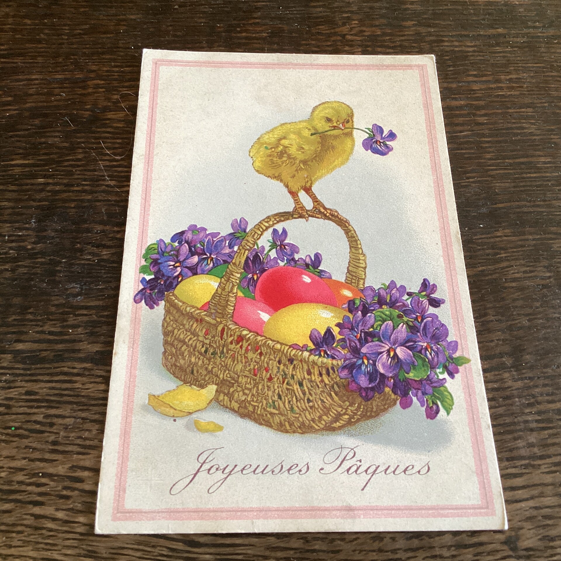 Antieke paaskaart met kuikens, 1937