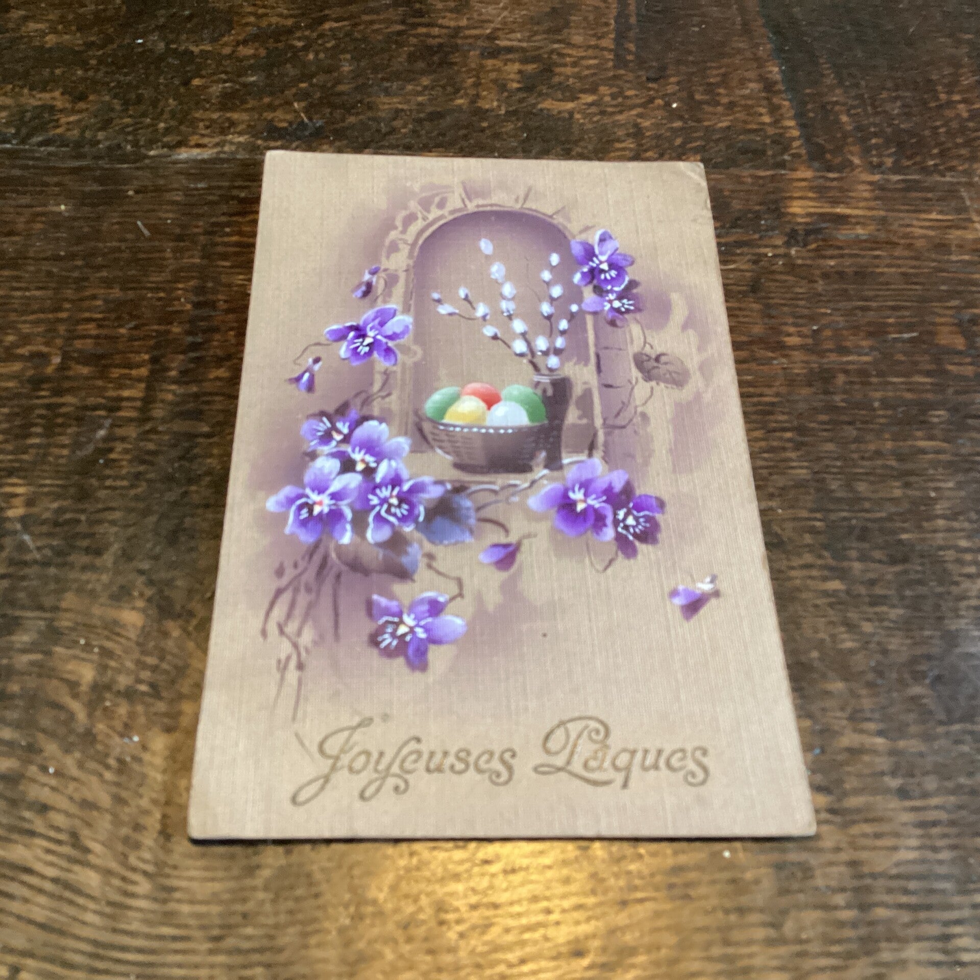 Antieke paaskaart handbeschilderd, reliëf, 1929