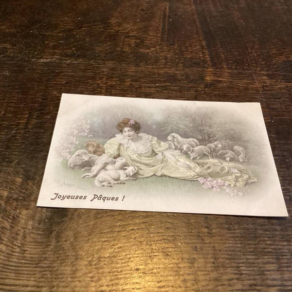 Antieke paaskaart met lammetjes, 1909