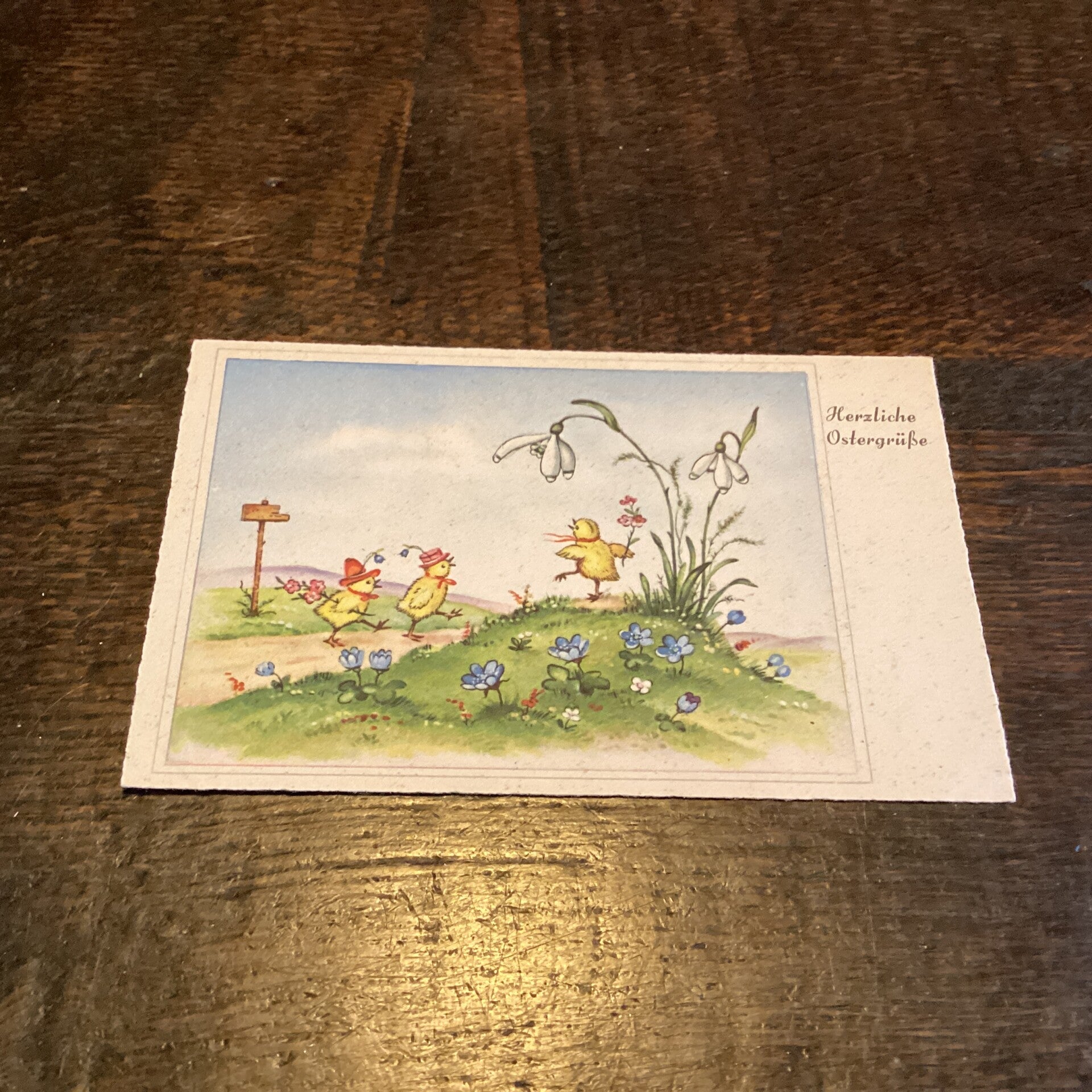 Antieke paaskaart onbeschreven, begin 1900, kuikens
