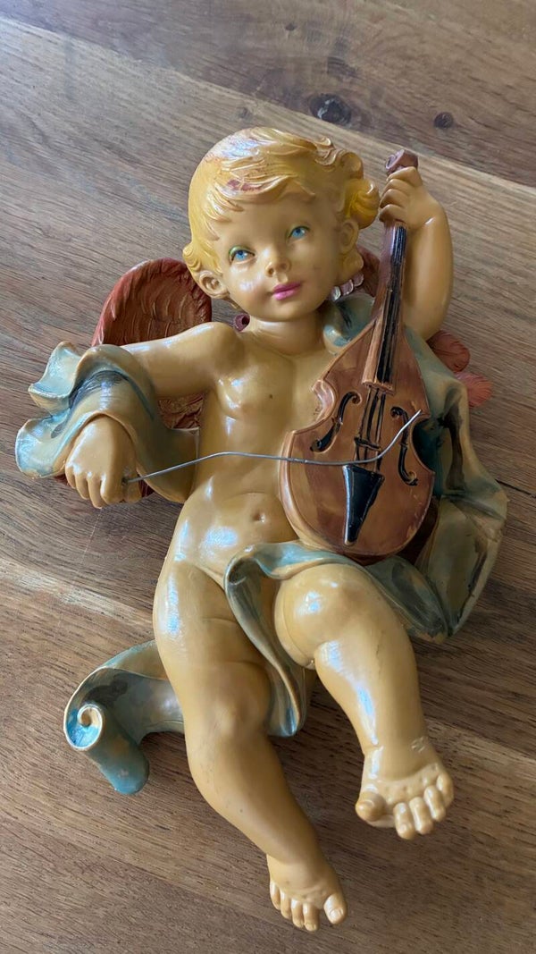 Mooie grote oude engel 28 cm uit Italië met viool