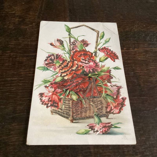 Antieke bloemenkaart In reliëf met zwarte glitters, onbeschreven