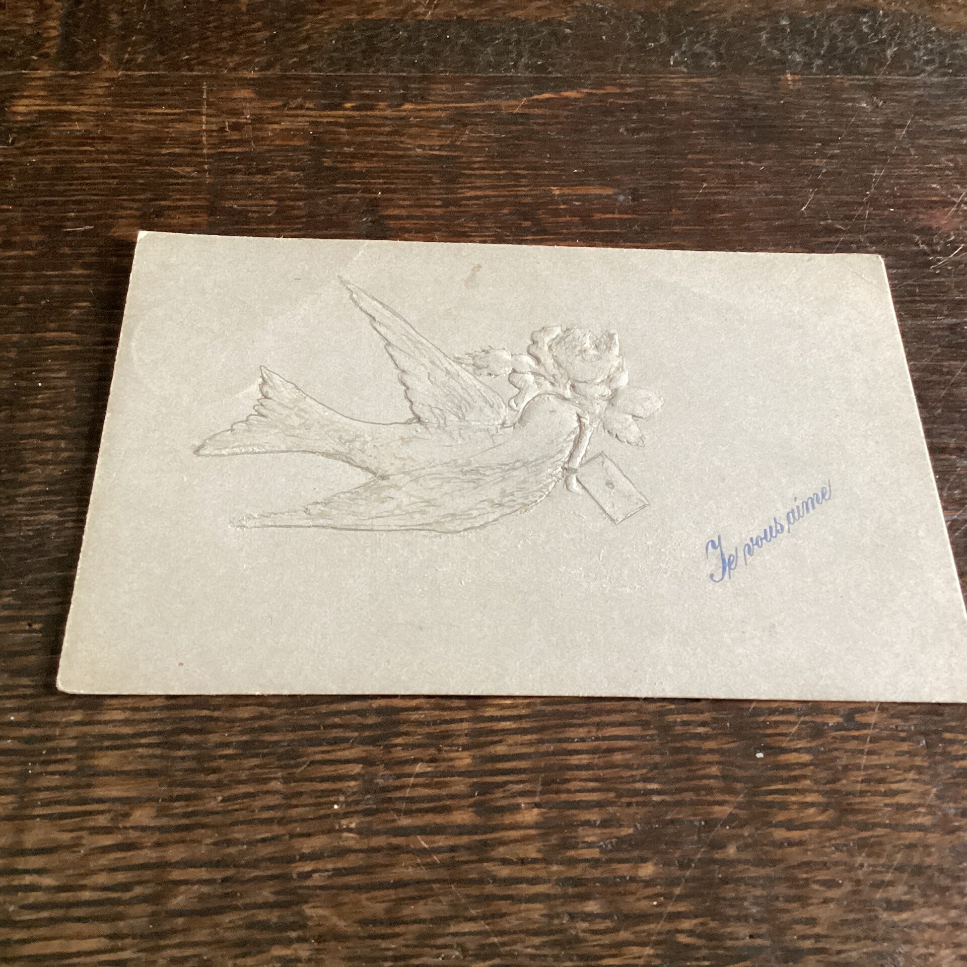 Antiek romantische kaart met duif in reliëf, 1906