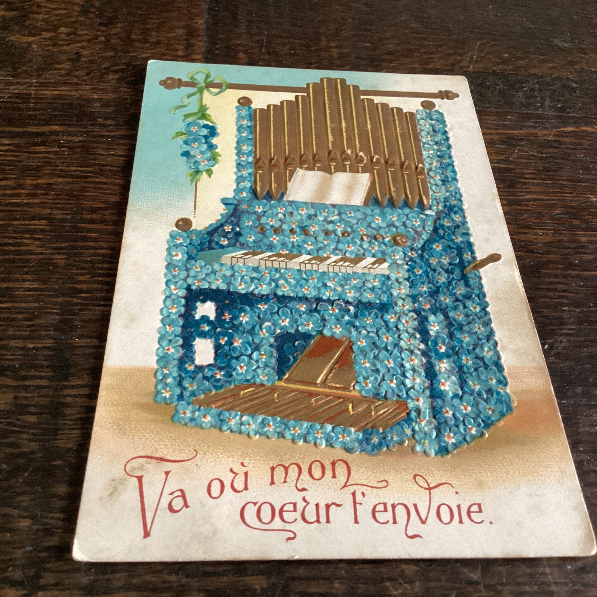 Antiek romantische kaart in reliëf, 1908