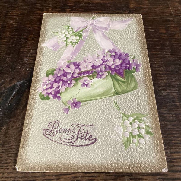 Antieke verjaardagskaart in reliëf, 1910