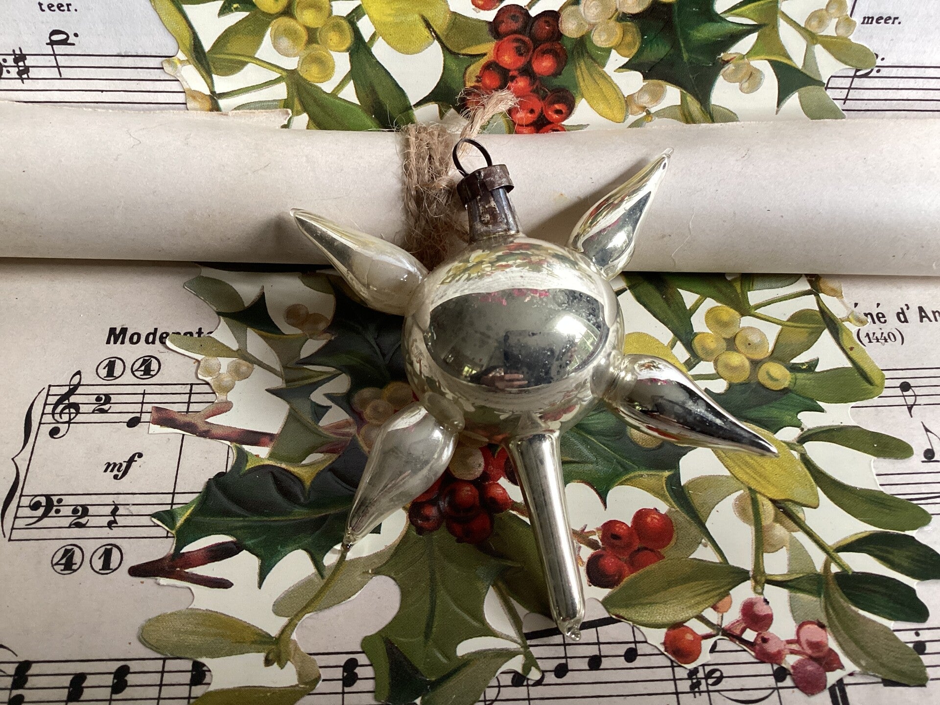 Antieke ster kerstbal bol 8x7x4 cm zilver