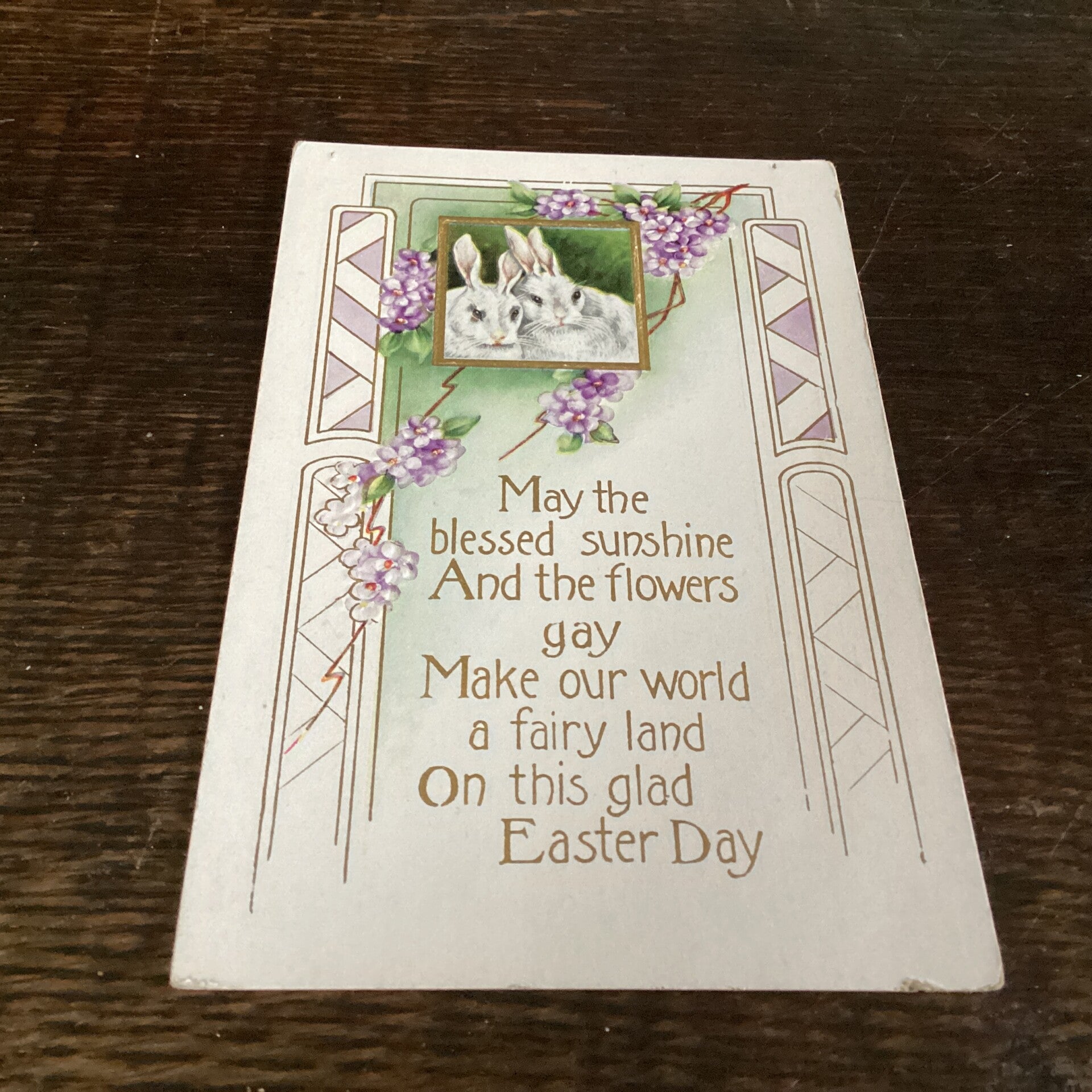 Antieke paaskaart in reliëf, USA, met hazen,begin 1900