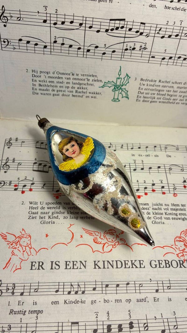 Oude deukpegel met gesuikerde sierranden en engel poesieplaatje 14 cm