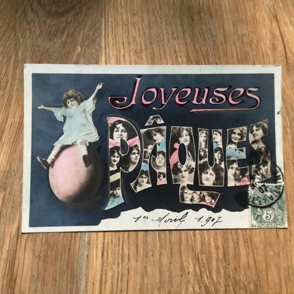 Antieke paaskaart met kinderen 1907