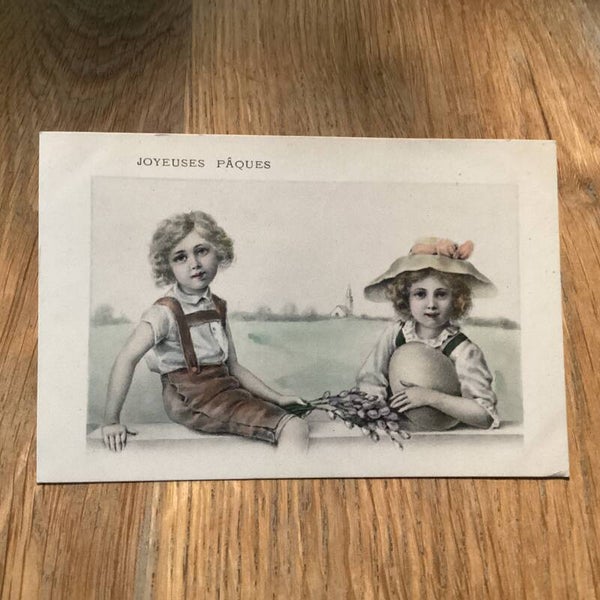 Antieke paaskaart met kinderen 1908