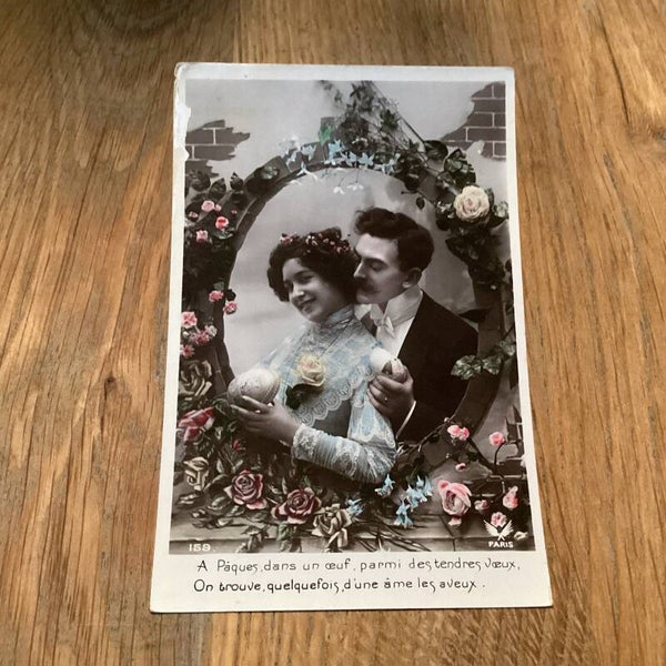 Antieke paaskaart man en vrouw begin 1900
