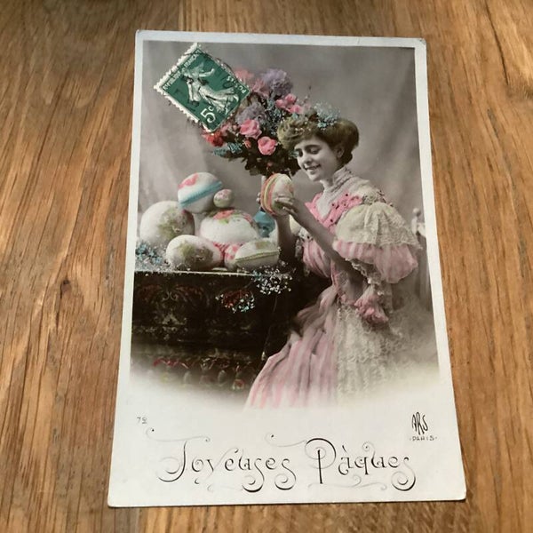 Antieke paaskaart vrouw begin 1900