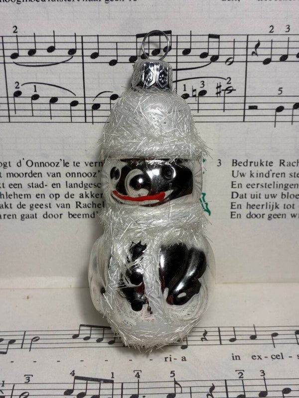 Antieke kerstbal sneeuwpop, 8 cm