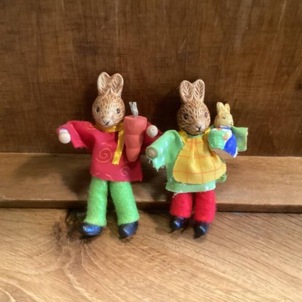Vintage paashaas setje jaren 70 porselein hoofd, vilt, hout, 9 cm