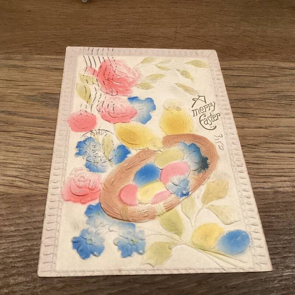 Antieke paaskaart in reliëf uit 1912