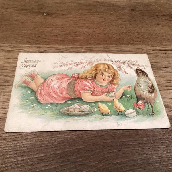 Antieke paaskaart in reliëf uit 1908