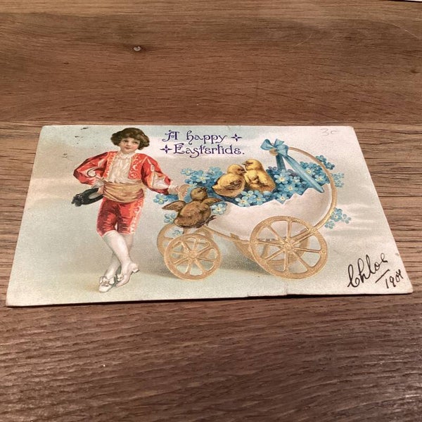 Antieke paaskaart in reliëf uit 1907