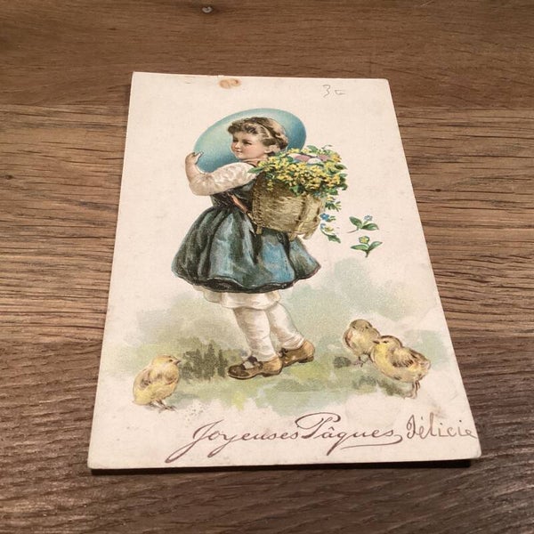Antieke paaskaart in reliëf uit 1912