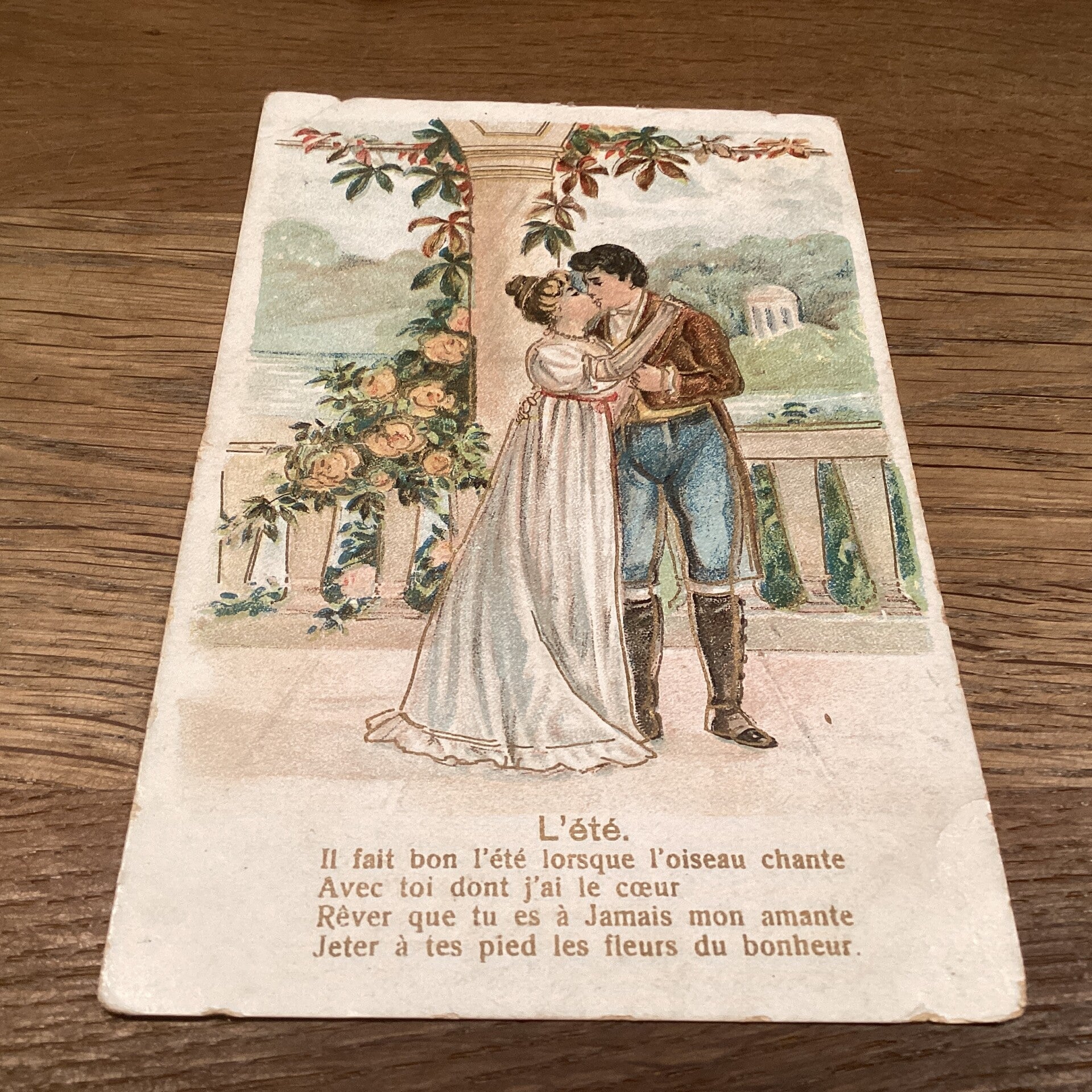 Antiek romantische kaart in reliëf, uit 1907