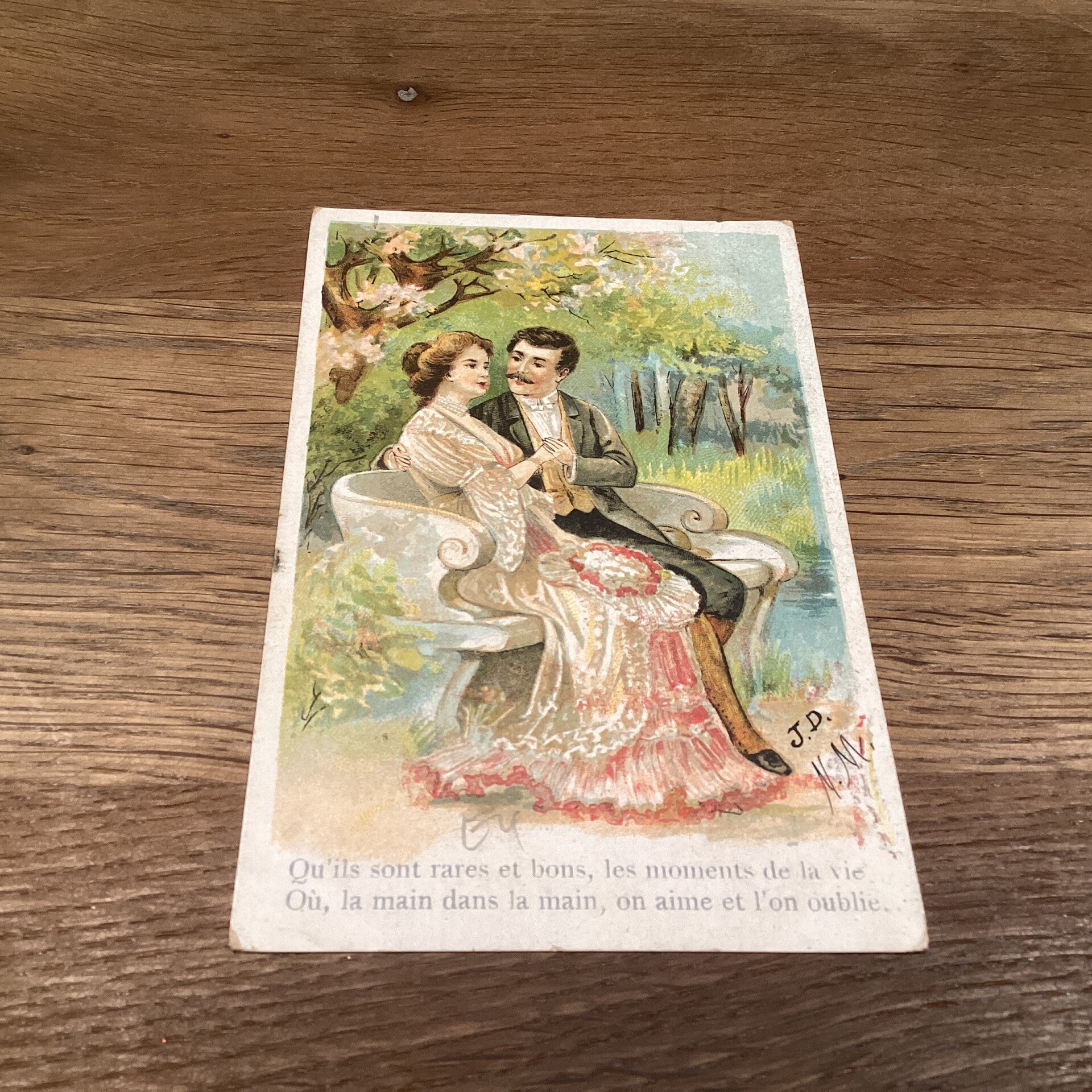 Antiek romantische kaart in reliëf, 1907