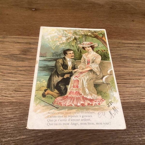 Antiek romantische kaart in reliëf, 1907