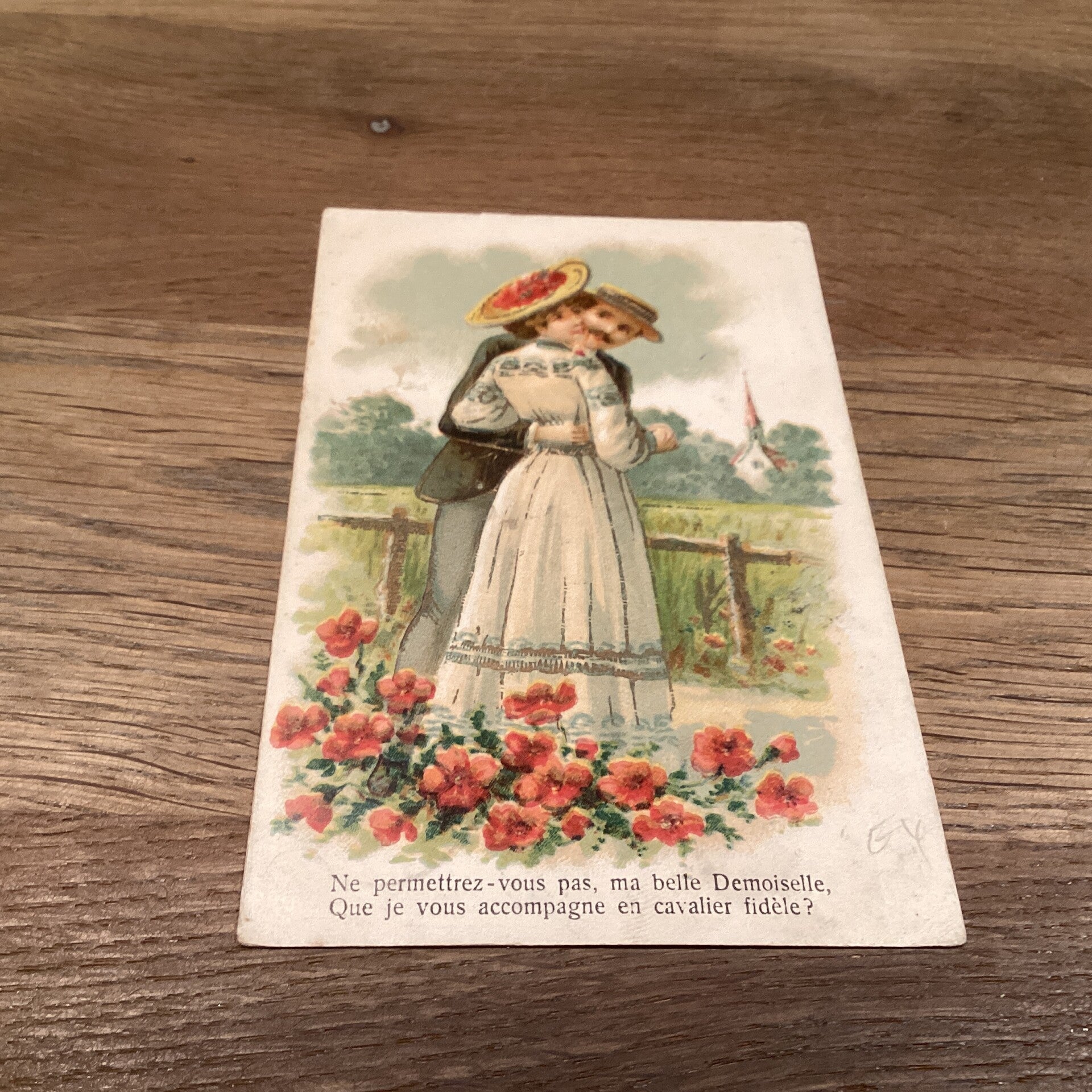 Antiek romantische kaart in reliëf, 1907