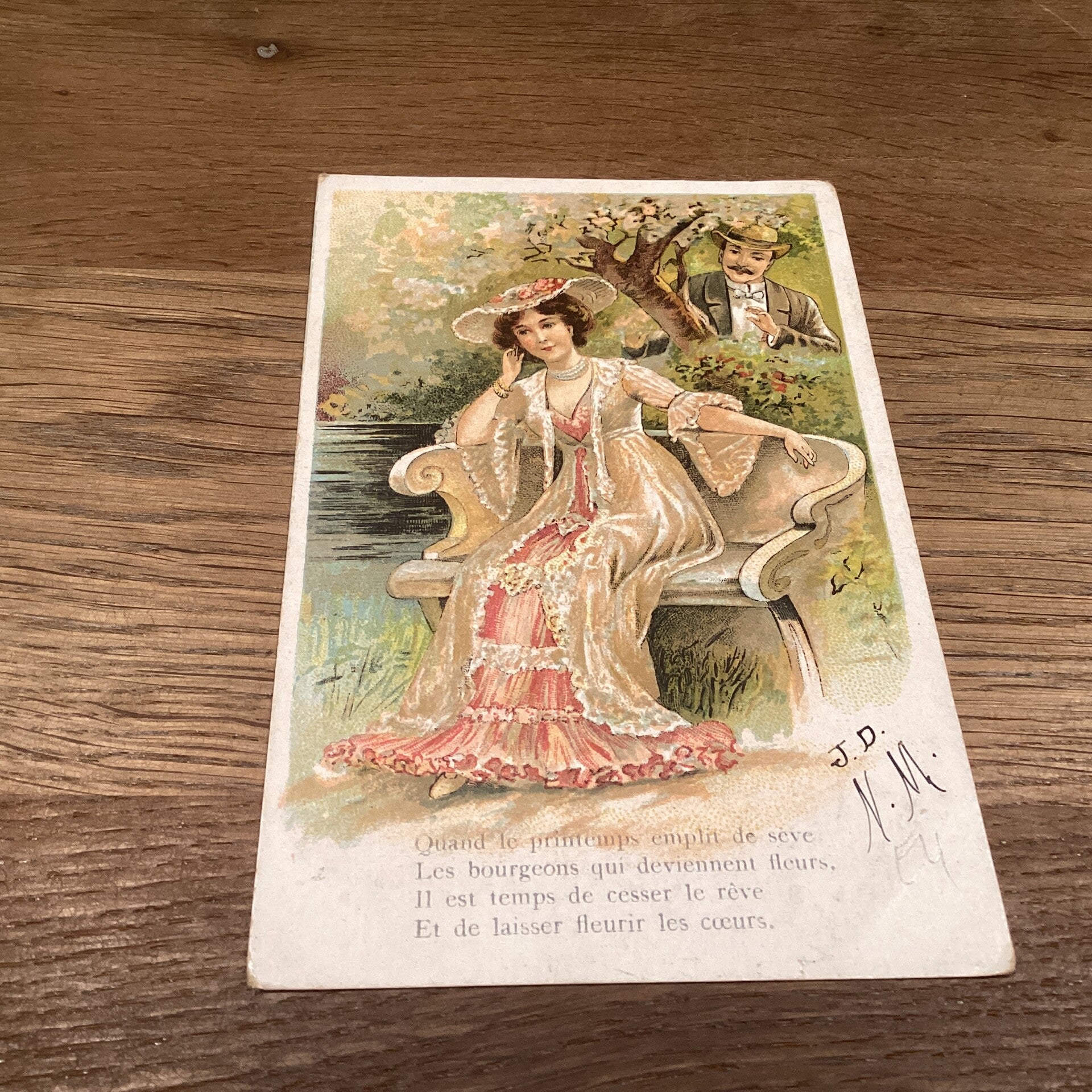 Antiek romantische kaart in reliëf, 1907