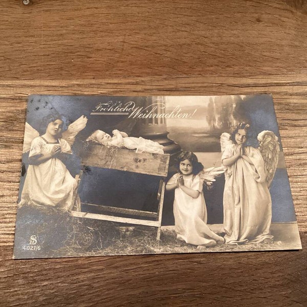 Antieke kerstkaart engelen kinderen, 1910