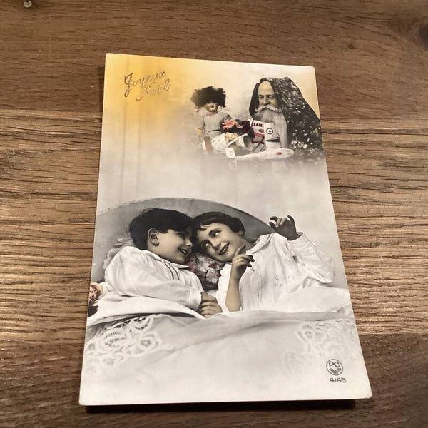 Antieke kerstkaart kinderen met kerstman, begin 1900, onbeschreven