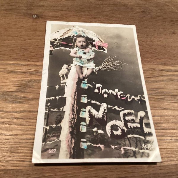 Antieke kerstkaart kind, begin 1900