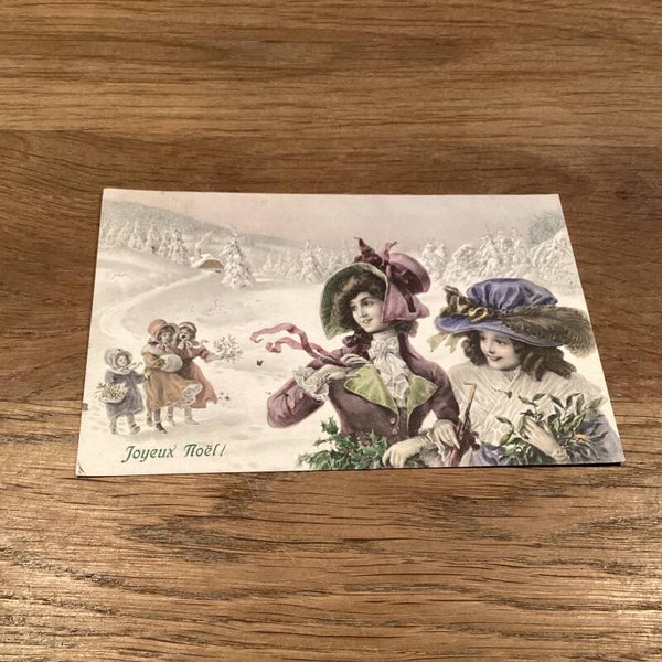 Antieke kerstkaart Dames en kinderen, 1910