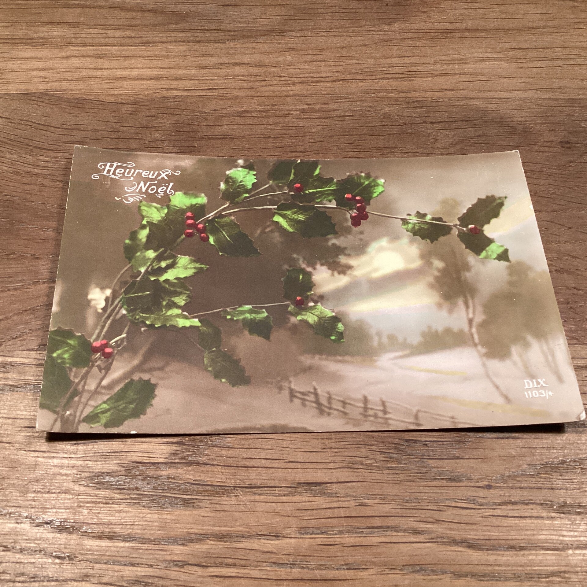 Antieke kerstkaart met hulst, begin 1900, onbeschreven
