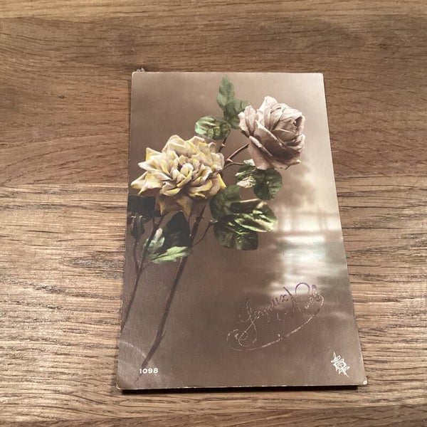 Antieke kerstkaart met rozen, 1910