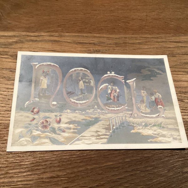 Antieke kerstkaart fotokaart met kinderen, begin 1900, onbeschreven